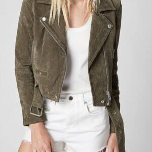 [BLANKNYC] Women's Cropped Suede Leather Motorcycle Jackets BLACK/SMALL